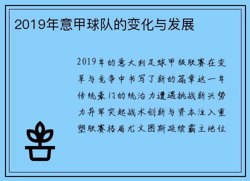 2019年意甲球队的变化与发展